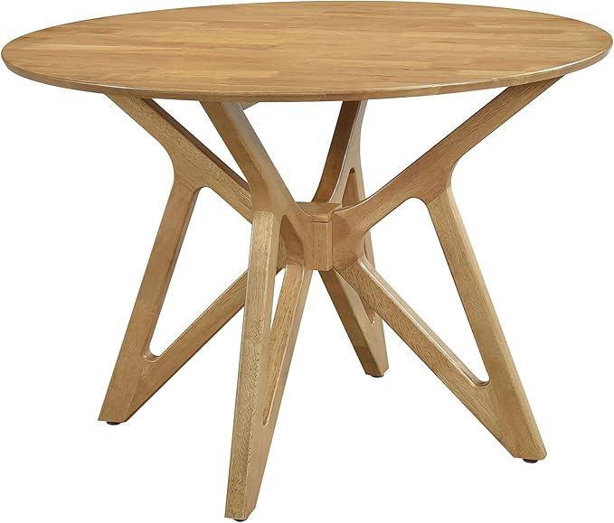 Coaster Home Furnishings - Elowen - Solid Wood - 42-Inch Round Dining Table with Bevel Tabletop, Angled Base Design, Geometric Legs - Dining Room & Home Kitchen - Light Walnut - 108440