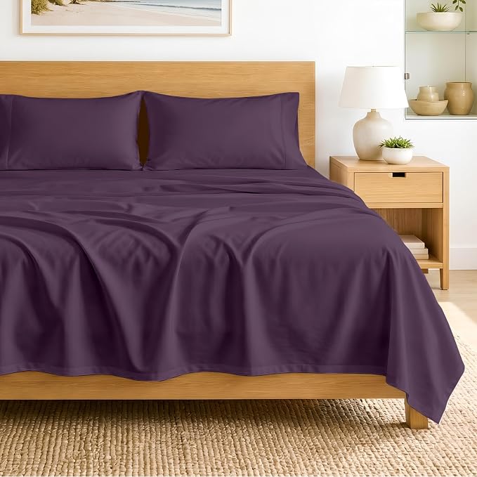 SGI bedding 100% Egyptian Cotton Sheets Twin XL Size – 600 Thread Count Sheets Set, Soft, Cooling, 15" Deep Pocket, Luxury Hotel Bedding, Breathable, Durable - Plum
