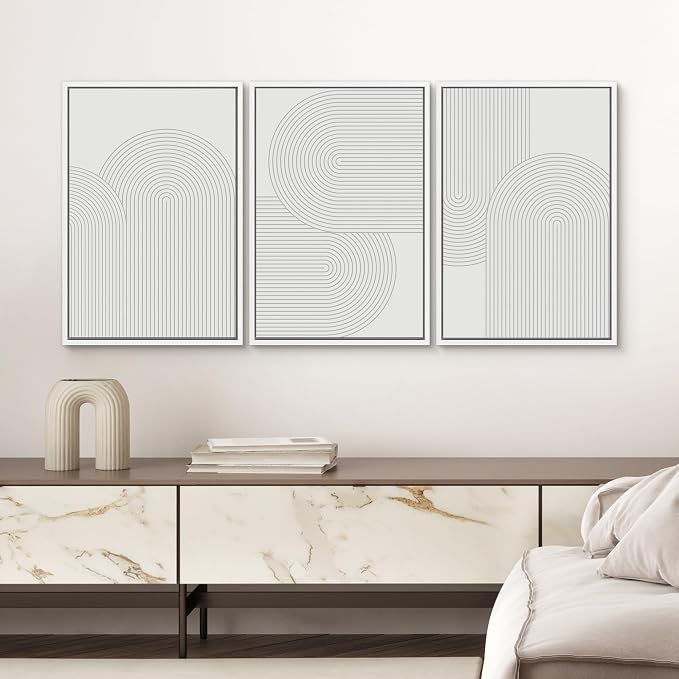 SIGNWIN Framed Canvas Print Wall Art Set Geometric Duotone Futuristic Arches Shapes Abstract Illustrations Modern Art Decorative Nordic Calm/Zen for Living Room, Bedroom, Office - 16"x24"x3 White