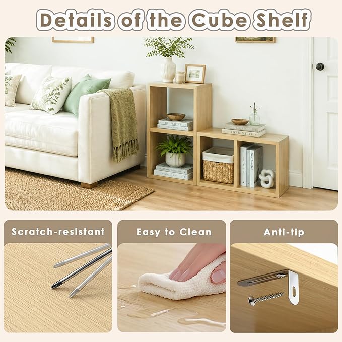 Endearing Limons【2026 Wooden Thick Border】 2 Cube Shelf Storage Organizer with Anti-Tipping Kits + Reversible Open Back Bookcase (11 * 11 Unit Cell Oak)