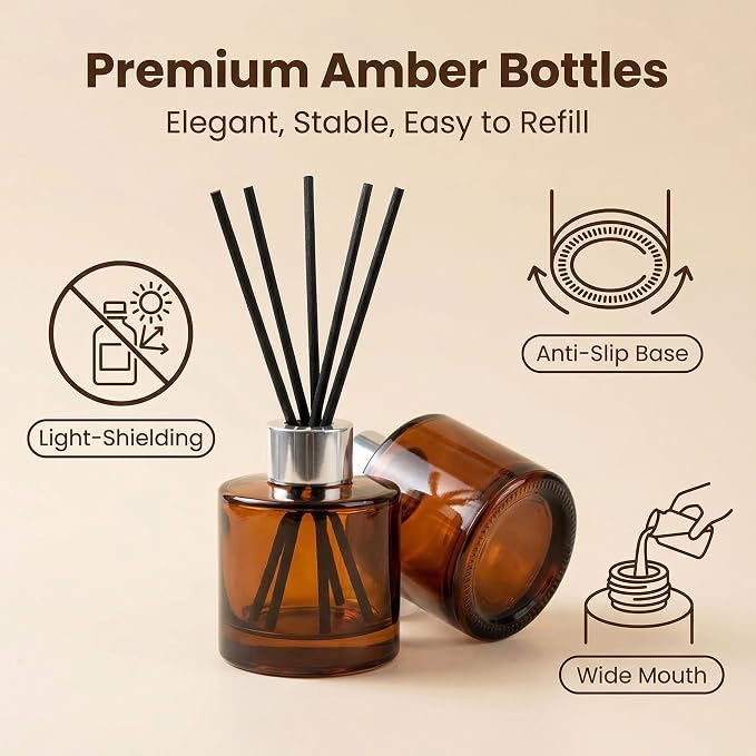 2 PCS 50ml/1.7oz Empty Aromatherapy Diffuser Bottles Amber Essential Oils Containers DIY Fragrance Accessories Diffuser Craft Projects for Wedding Party Home Fragrance Bathroom Decoration