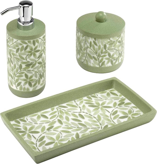Avanti Linens - Bath Set, 3pc Countertop Accessories, Resin Lotion Pump, Covered Jar & Vanity Tray (Stratford Collection, Green)