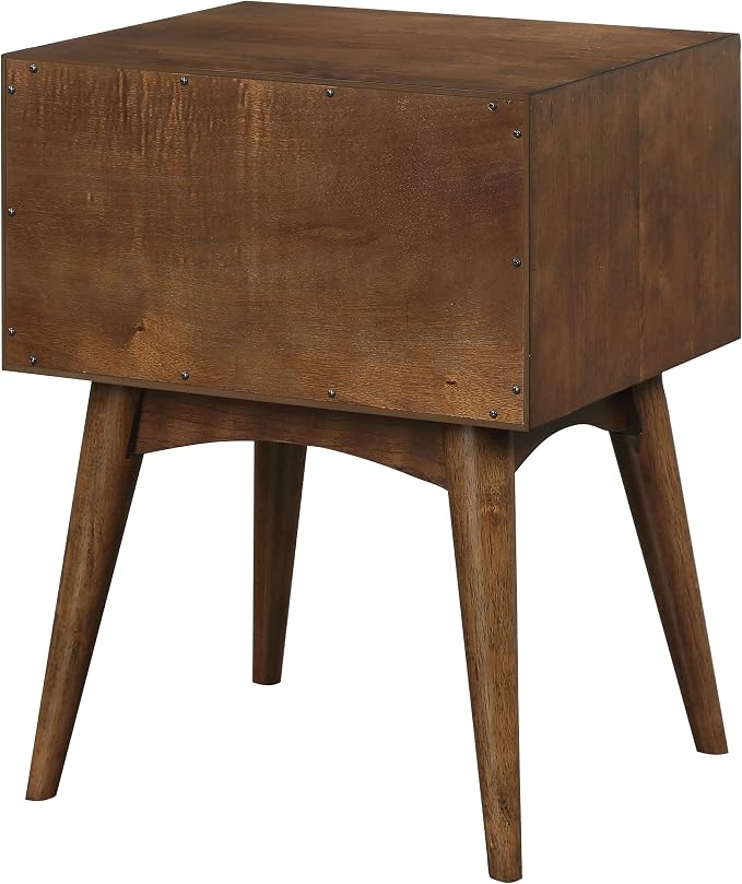 OSP Home Furnishings Copenhagen Mid-Century Modern Accent Table, Large Storage Drawer, Tapered Legs, Walnut Finish