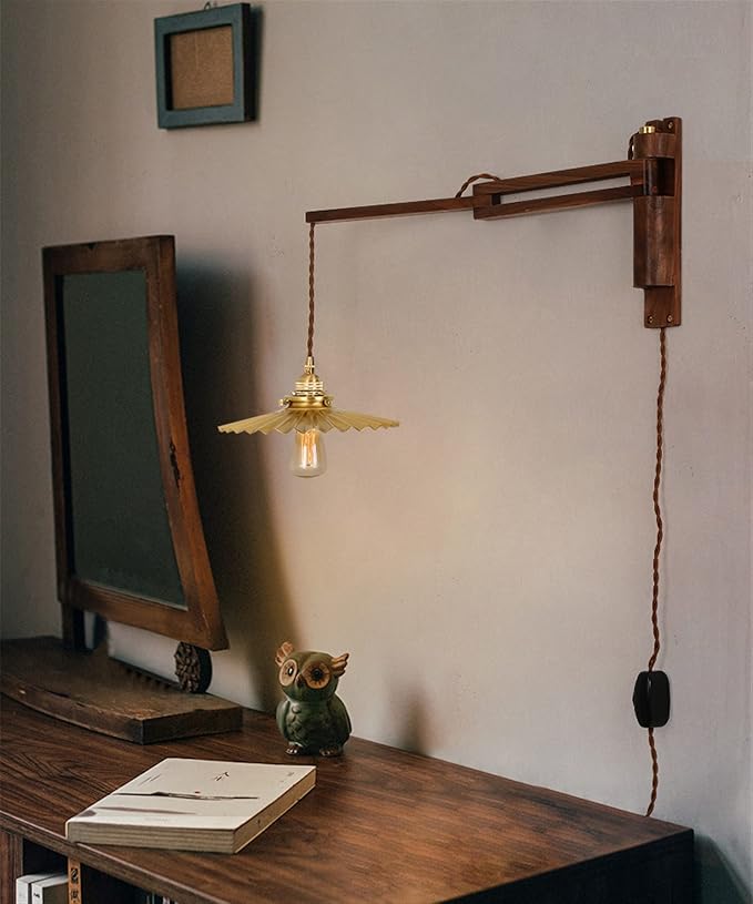 Classic Retro Walnut Lamp, Ceramic/Glass/Bronze Lampshade, Long Arm Swing Arm Folding Adjustable Wooden Light, Indoor Lighting, Sconce, Decoration,C