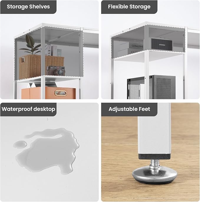 Computer Desk 55-inch with Storage Shelf - White Ideal Gaming Desk for Bedrooms, Small Spaces, and Home Offices Modern Writing Desk for PCs.