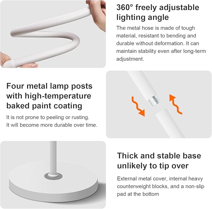 Supe Bright 24W Dimmable LED Floor Lamp with Remote Touch Control Adjustable Gooseneck Standing Light for Reading Makeup Tattoo Lash Extensions White Modern Smart Tall Lamp Living Room Bedroom Office