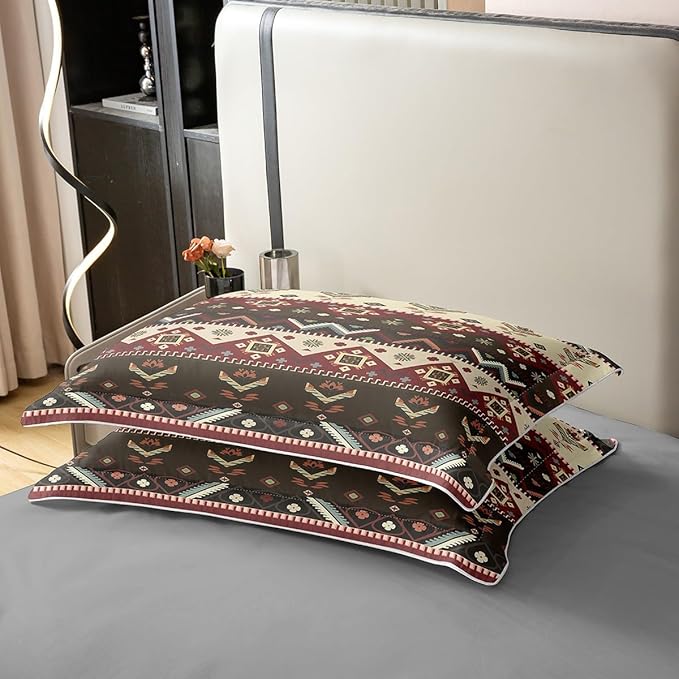 100 Percent Cotton Rustic Duvet Cover King Southwestern Bedding Set Aztec Tribal Native American Comforter Cover Red Green Abstract Geometric Tribal Bedroom Decor Ethnic Grid Lattice Quilt Cover