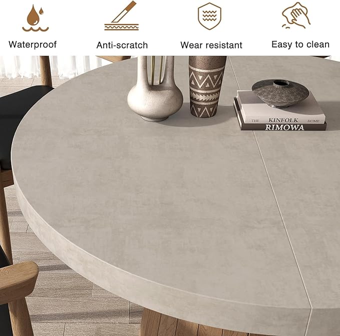 homary 39"-55" Round Extendable Dining Table Farmhouse Oval Kitchen Table Pedestal Dining Room Table for 6 Persons