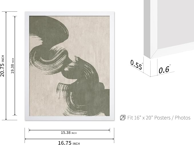 Poster Master Brush Strokes Poster - Painted Swirl Print - Paint Strokes Art - Drawing Illustration - Sketch Design - Abstract Painting - Office or Bedroom Decor - 16x20 White Framed