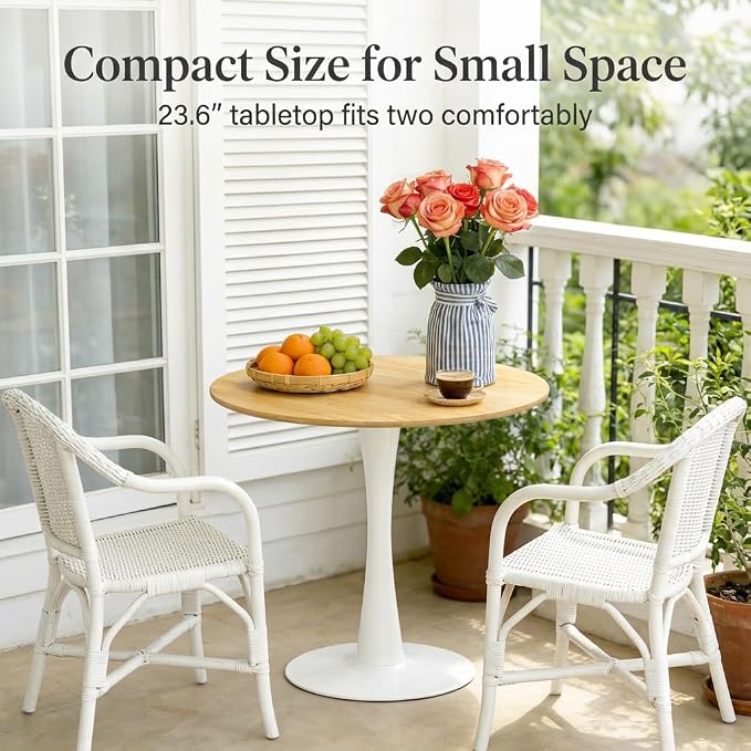 23.62" Small Round Dining Table for 2 – Durable & Well-Made Tulip Table with Sturdy Metal Frame, Compact 2-Seater Kitchen or Dining Room Table for Small Spaces, Apartments, Café, Restaurant, Office 1