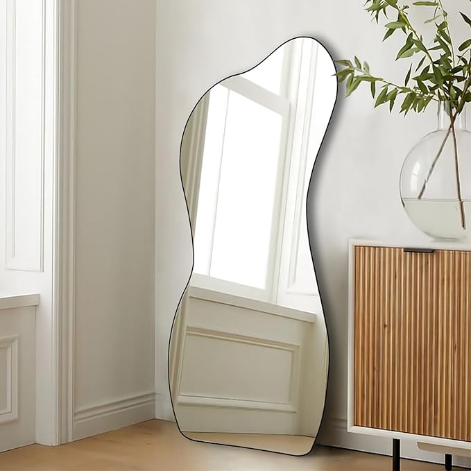 POZINO Irregular Frameless Mirror, 47.2"x22" Asymmetrical Wall Mirror, Modern Abstract Mirrors, Odd Shaped Mirrors for Living Room Bathroom Bedroom Entryway Hallway