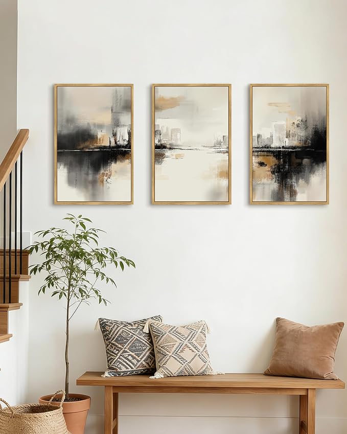 Drsoum Boho Plant Wall Art Framed Bohemian Wall Decor Abstract Geometry Artwork Hallway Bedroom Home Office Prints Ready to Hang 16x24in Natural Framed