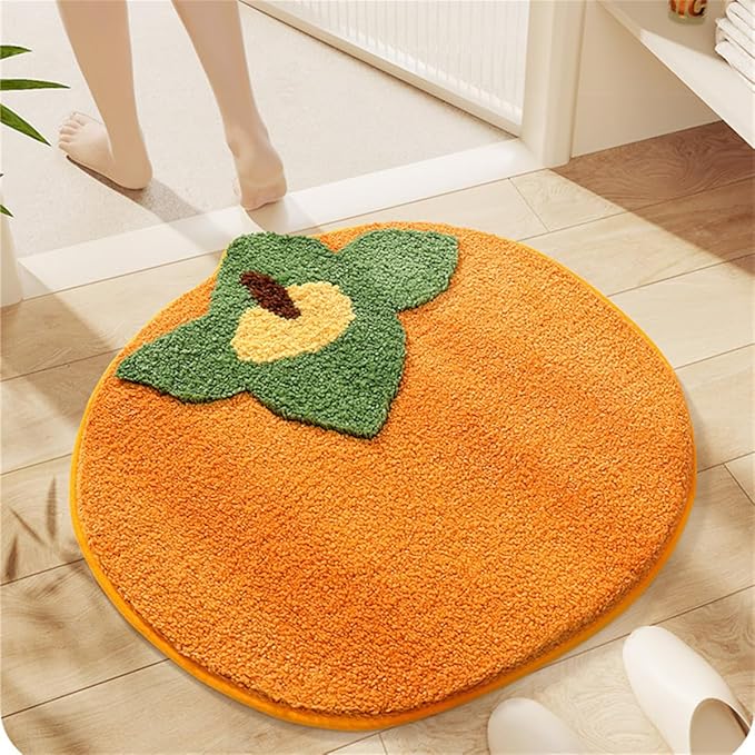 Ankah Fruit Bath Mats Cute Bathroom Rugs, Particularly Absorbent, Very Soft, and Dry Fast That Fits for Kid's Room, Bathroom or Other Room, 21.6" x 22.8", Persimmon