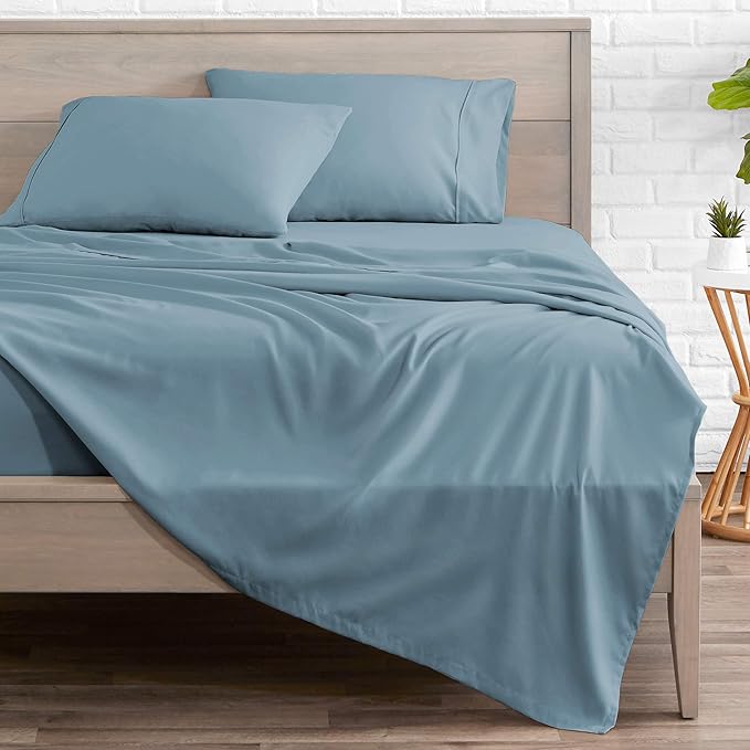 Bare Home Queen Sheet Set - 1800 Ultra-Soft Microfiber Queen Bed Sheets - Double Brushed - Deep Pockets - Easy Fit - 4 Piece Set - Bedding Sheets & Pillowcases (Queen, Dusty Blue)