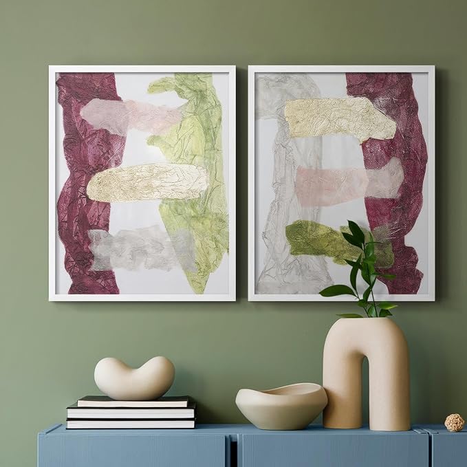 Renditions Gallery Set of 2 Peel & Stick Framed Prints, Abstract Wall Art, Mix Color Dyed Textures Wall Decor, Re-Stickable - Ready to Hang - 22"x28" - White Frame LT588