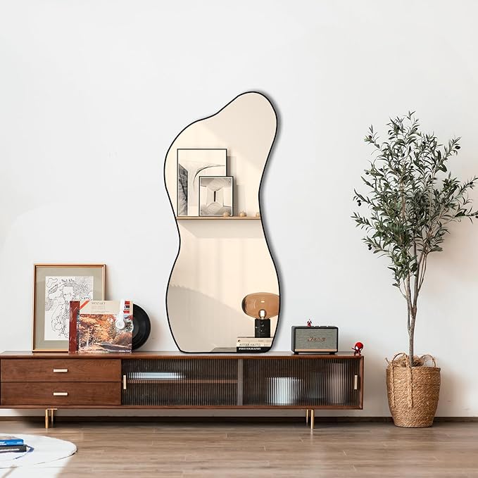 POZINO Irregular Frameless Mirror, 47.2"x22" Asymmetrical Wall Mirror, Modern Abstract Mirrors, Odd Shaped Mirrors for Living Room Bathroom Bedroom Entryway Hallway