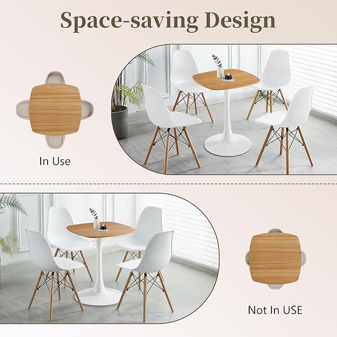 Small Square Dining Table,24" Tulip Table with Metal Pedestal,15-Minute Quick Assembly,Mid Century Modern Leisure Table for Kitchen Small Places Cafe (Faux Oak)