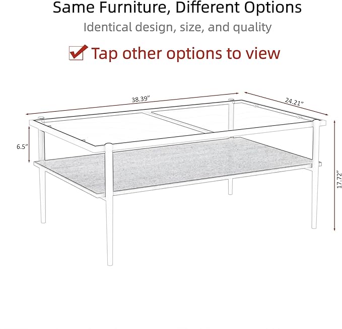 Mid Century Modern 2-Tier Coffee Table with Gray Tempered Glass Top & Wood Storage Shelf – Space-Saving Center Table for Living Room, Apartment & Small Spaces (White-A)
