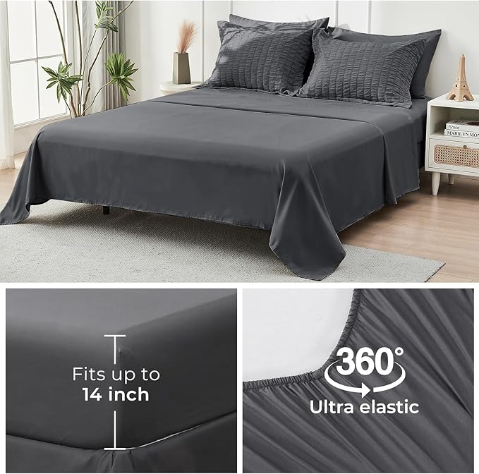 HYMOKEGE Twin XL Comforter Set Seersucker 5 Pieces, All Season Luxury Bed in a Bag for Bedroom, Bedding Set with Comforter, Sheet, Pillowcase & Sham, Dark Grey