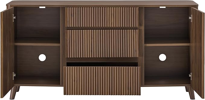 CHITA 62" Sideboard Buffet Cabinet with Storage, Living Room Accent Cabinet with Drawers, Doors and Adjustable Shelves, for Bar, Kitchen, Walnut