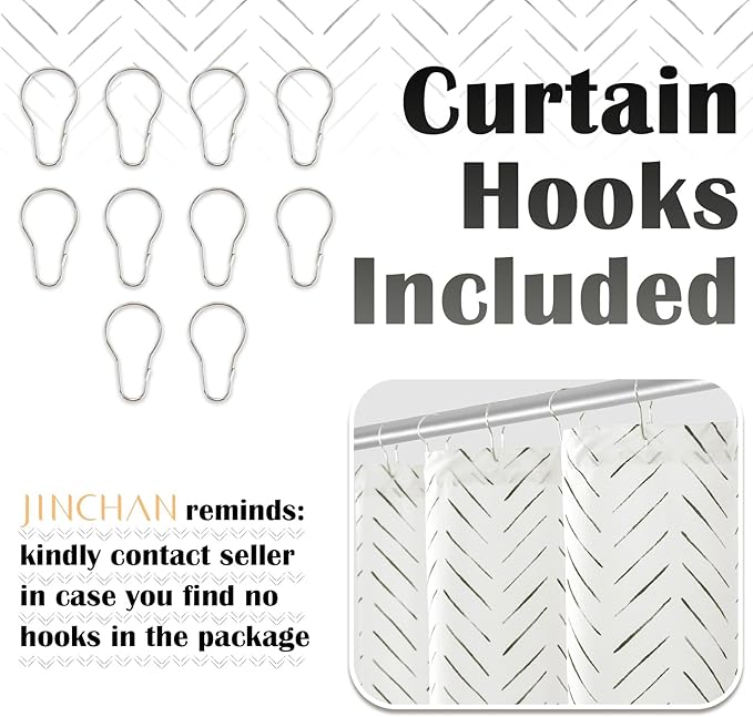 jinchan Black and White Shower Curtain Inky Moss Black Herringbone Chevron Zig Zag Waterproof Fabric Modern Farmhouse Shower Curtains for Bathroom with 10 Hooks 60 Inch Stall 60x72 Inches