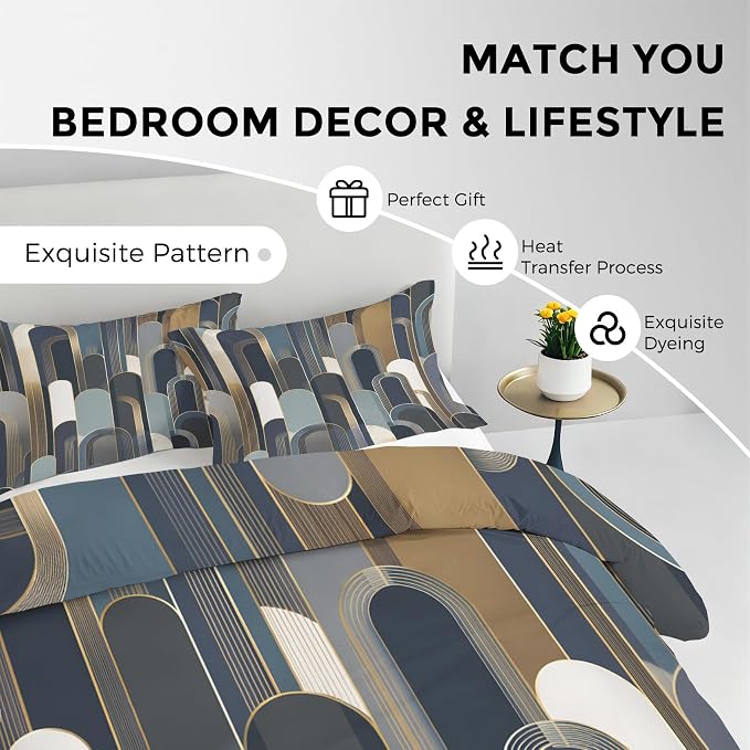 Mid Century Boho Duvet Cover California King Size, Geometric Arch Bedding Set 3 pcs with 2 Pillow Covers, Mid Century Modern Bedroom Decor, Soft Microfiber Reversible, Zipper & Ties KJJT 109