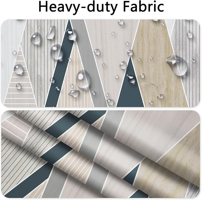 No Hook Shower Curtain with Snap in Liner - Modern Geometric Wood-Textured Pattern, Neutral Shower Curtains with See Through Mesh Top Window, Gray Beige Waterproof Cloth Fabric, 71x74 Inch