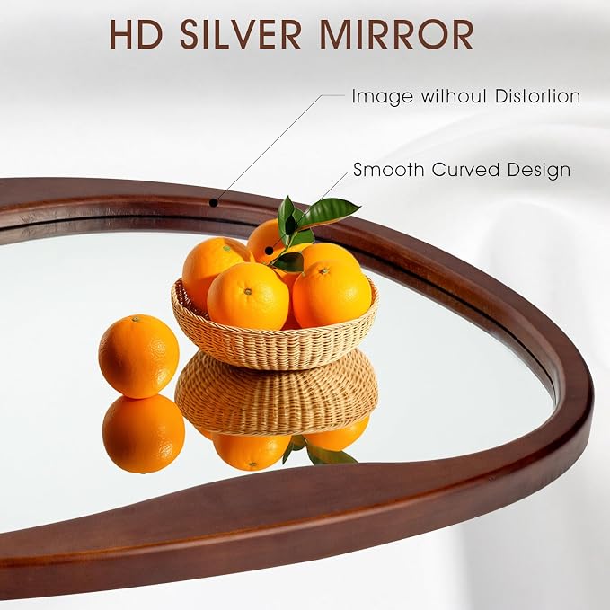 Asymmetrical Wood Mirror, Irregular Wall Mirror, Walnut Wooded Framed Wave Mirrors for Bathroom, Bedroom, Living Room, Entryway, Farmhouse Mid Century Modern Mirrors(36" H x 20" W)