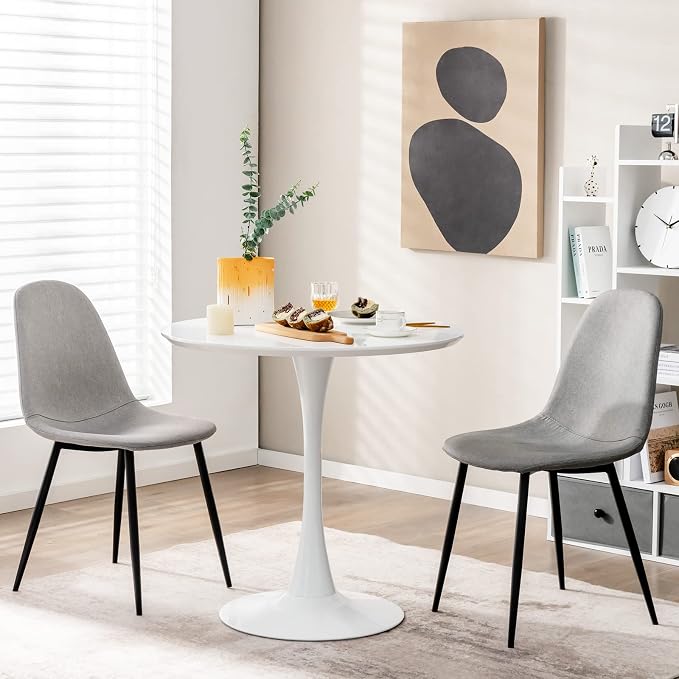 Giantex White Round Dining Table, 32-inches Modern Tulip Kitchen Table with 0.9” Thickened Tabletop & Sturdy Metal Pedestal, Mid-Century Leisure Table for Small Places, Dining Room, Living Room, Cafe