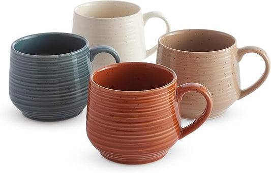 SANGO 17.5 oz Stoneware Coffee Mugs Set of 4, Rustic Ceramic Mug with Speckled Reactive Glaze, Large Pottery Drinkware for Coffee or Tea, Dishwasher & Microwave Safe Mugs, Siterra Painter’s Palette