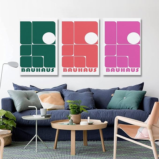 9W Bauhaus Poster Abstract Canvas Wall Art Set of 3 Modern Boho Decor For Bedroom Livingroom Frame-style 16x24inch(40x60cm)