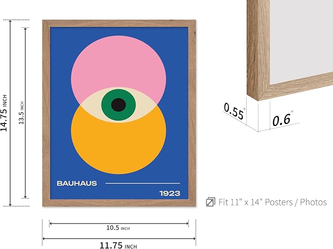 Poster Master Bauhaus Poster - Eye Print - Layered Circles ART - Graphic Design - Geometric Style - Chic Boho ART - Mid Century Modern - Living Room or Bedroom Decor - 11x14 Beige Framed