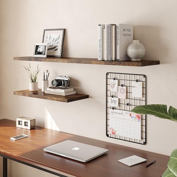 Wall Shelf Set of 1, Rustic Brown Floating Shelves 30 in W x 10 in D x 1 in H, Wooden Floating Wall Shelf with Invisible Brackets for Living Room/Bedroom/Bathroom/Kitchen Storage and Decor