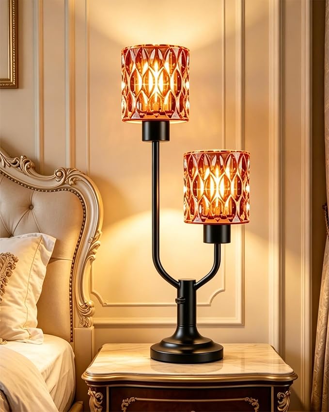 Lightdot Mid Century Modern Table Lamp Dimmable Nightstand Lamp Red Glass Vintage Black Desk Lamp 2 Bulbs Included Warmwhite Ambient Bedside Lamps for Living Room Bedroom Girls Room Home Office Decor