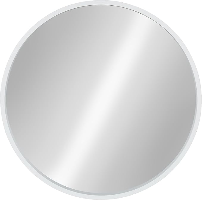 Kate and Laurel Travis Round Wood Wall Mirror, 21.6" Diameter, White, Modern Wall Décor Accent