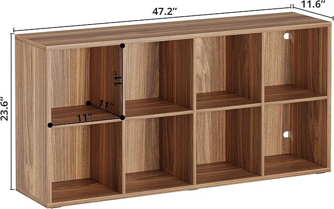 IRONCK Bookshelf, 8-Cube Storage Cube Shelf Organizer, Extra Thick Frame Horizontally & Vertically Reversible Bookcase with Open for Living Room, Bedroom, Home Office, Oak Brown