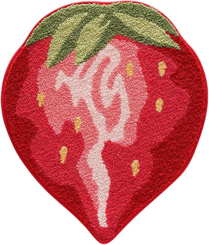 Ankah Fruit Bath Mats Cute Bathroom Rugs, Particularly Absorbent, Very Soft, and Dry Fast That Fits for Kid's Room, Bathroom or Other Room, 22.1" x 25.6", Large Strawberry