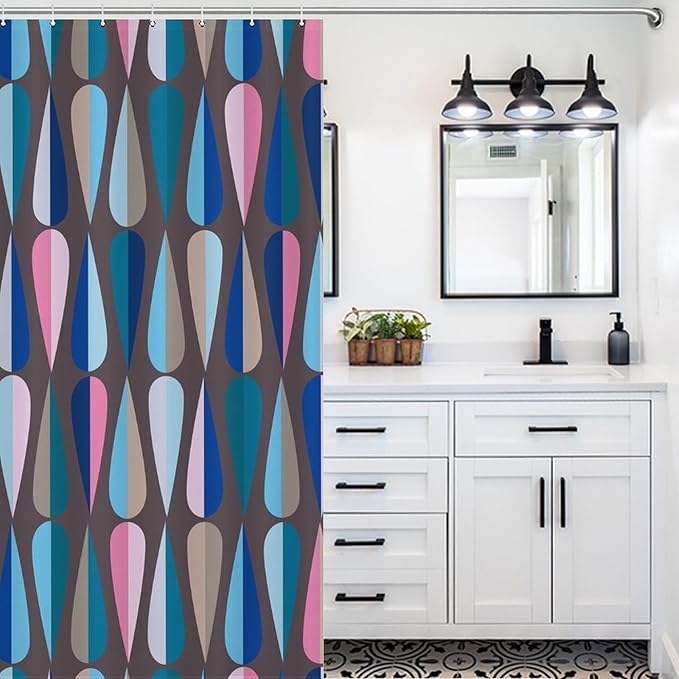 Mid Century Shower Curtain,Modern Colorful Abstract Geometric Drop Shapes Bathroom Curtain Polyester Waterproof Fabric Decor 66x72in（168x183cm）