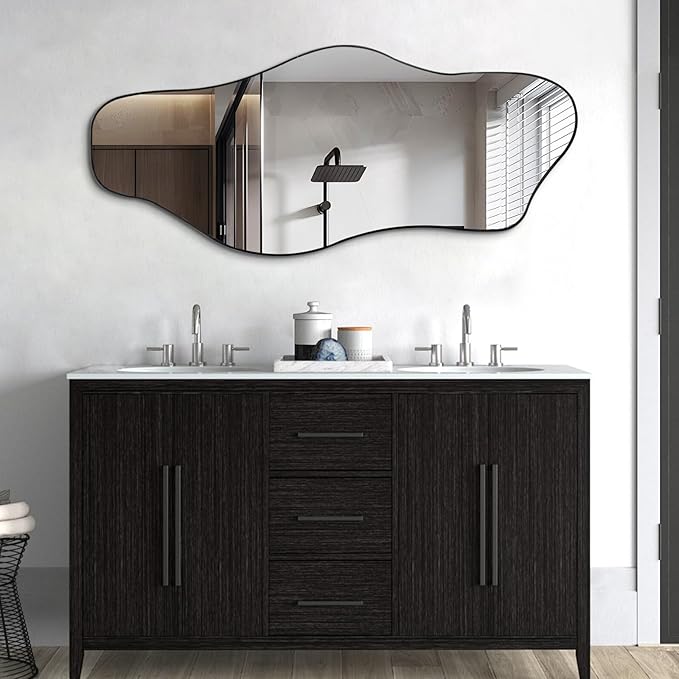 Large Irregular Mirror, 54.5"x24" Asymmetrical Tempered Glass Mirror Decorative, Modern Abstract Frameless Mirrors for Living Room Bathroom Bedroom Hallway Entryway, Horizontal Or Vertical