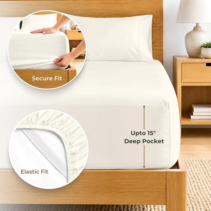 SGI bedding 100% Egyptian Cotton Sheets Full Size – 600 Thread Count Sheets Set, Soft, Cooling, 15" Deep Pocket, Luxury Hotel Bedding, Breathable, Durable - Butter