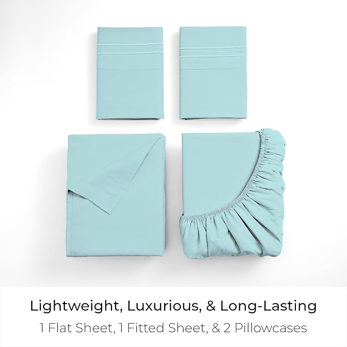 Mellanni California King Sheets Set - 4 PC Iconic Collection Bedding - Hotel Luxury, Extra Soft, Cooling Bed Sheets - Wrinkle, Fade, Stain Resistant (Cal King, Aqua)