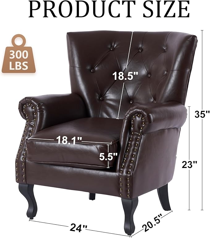 Modern Accent Chair, Mid-Century Faux Leather Armchair with Solid Wood Legs, Single Sofa Club Chair for Living Room, Bedroom, Leisure Room, Reading Room(Caramel)