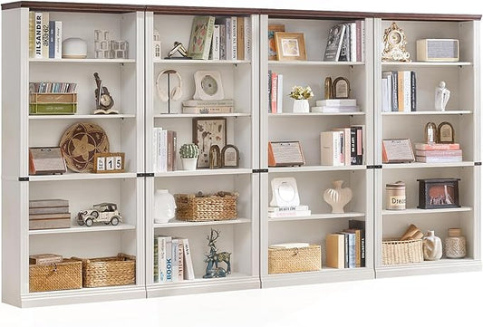 70" White Tall Bookshelf Set of 4,5-Tier Thick Wooden Book Shelf with Adjustable Shelves,Free Standing Farmhouse Bookcase with Open Display Storage,Floor Vintage Bookshelves for Living Room