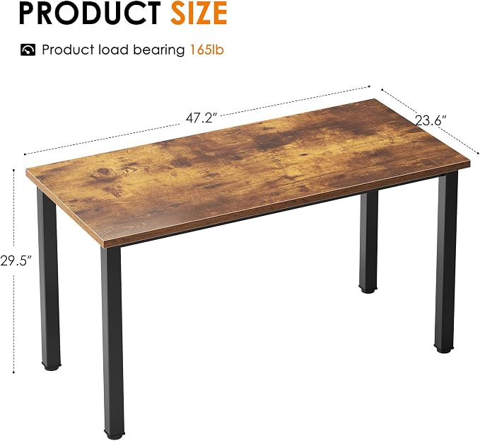 Need 47 Inch Heavy Duty Computer Desk, Industrial Writing Table with Sturdy Metal Frame, Workstation for Home Office, Gaming & Dual Monitor Setup, Easy Assembly