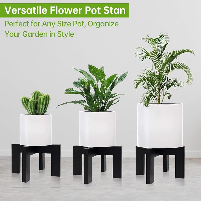 2 Pack Wood Plant Stand Indoor Holders for Plants, Sturdy Flower Pot Stands Plants Shelf, Wooden Stool for Patio Plant Stand, Fit 5-18 Inch Variety Flower Pots, Easily Assemble (2 Pack-Black)