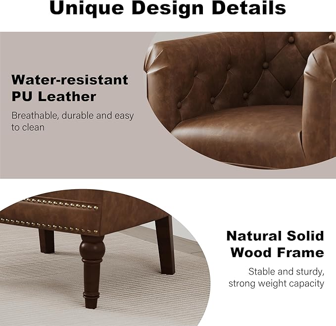 Accent Chair, Upholstered Faux Leather Barrel Chair with Nailed Trim, Comfy Club Armchair for Reading Living Room Bedroom Waiting Room (Rust, Set of 4)