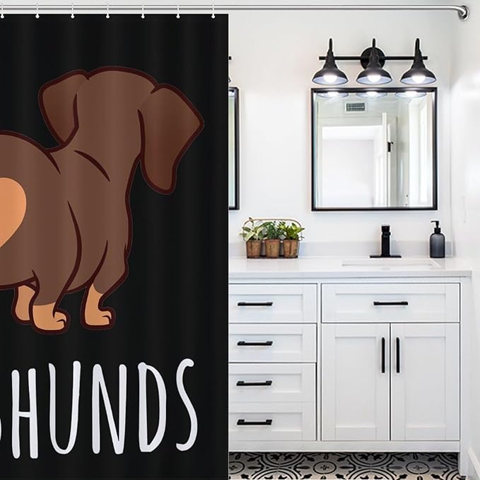 Dachshund Print Shower Curtain Cute Dachshund Lovers Dogs Pattern Duty Fabric Shower Curtains Set Bathroom Polyester Waterproof with 12 Hooks, 66x72Inch（168x183cm）