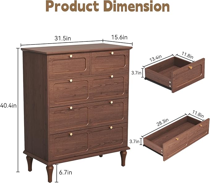 ARTPOWER 5 Drawers Dresser for Bedroom, 40" Tall Wood Mid Century Modern Chest of Drawers, Closet Clothes Storage Organizer for Living Room, Hallway, Entryway, Brown