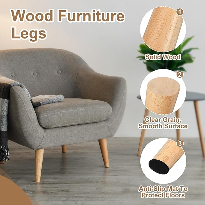 PATIKIL Wood Furniture Legs, 4Pcs 7.9" Tapered Replacement Sofa Leg for Chair Couch Bed Coffee Table Dresser, Wood Color