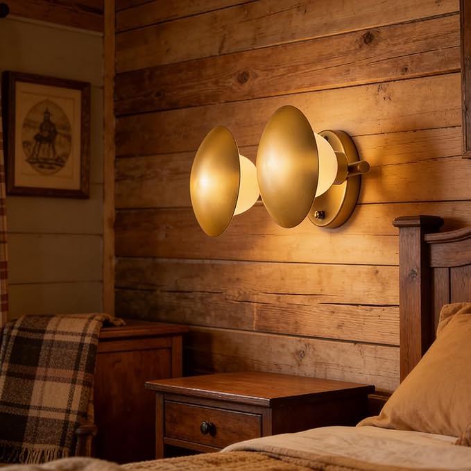 Modern Gold 2light Mushroom Wall Sconces, Globe Spherical Wall Lamp, Mid Century Small Brass Vanity Single Ball Lights Fixture, Contemporary Milk Glass Wall Mounted Lamp for Bedroom Bathroom Hallway